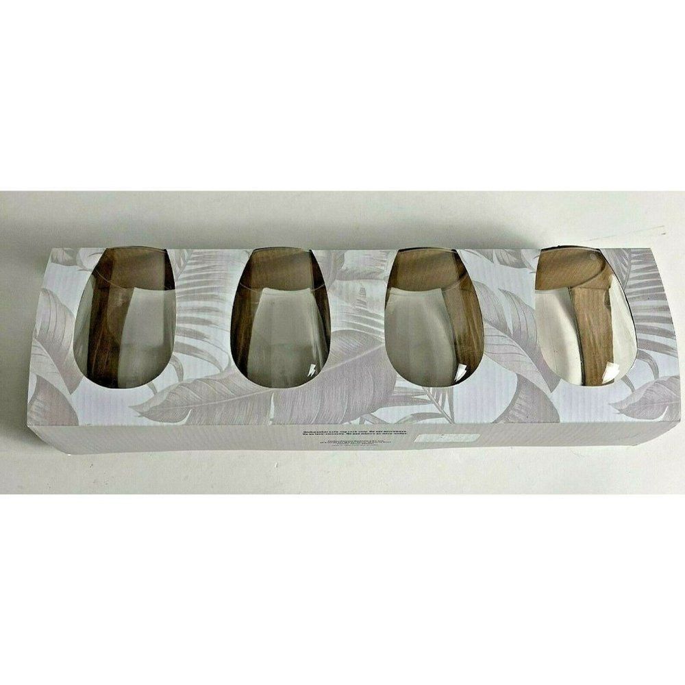 Tommy Bahama 4-PC SET Acrylic Stemless Wine Glasses Bra Free 16.5 oz / 487 ml
